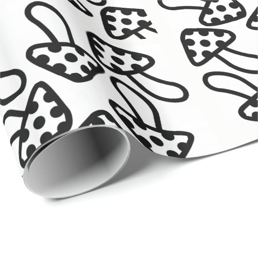Papier Cadeau Papier à envelopper Champignons noir et blanc (Coin rond)