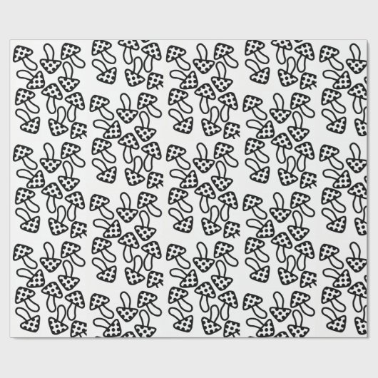 Papier Cadeau Papier à envelopper Champignons noir et blanc (Plat)