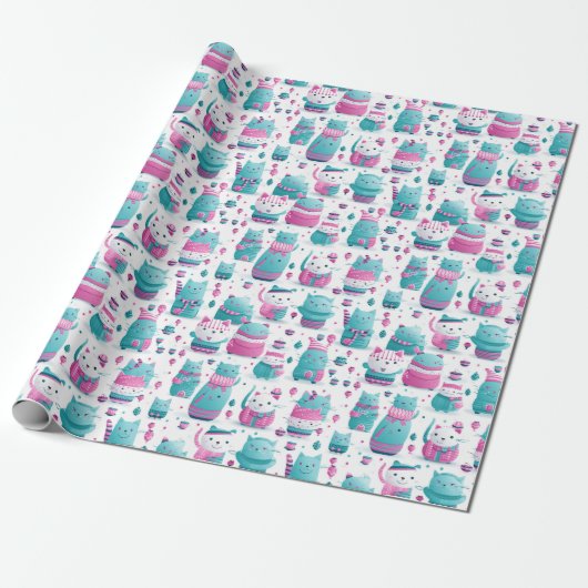 Papier Cadeau Papier à envelopper - Chats à fierté transgenre 1 (Déroulé)