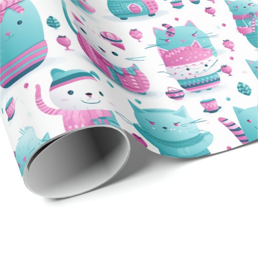 Papier Cadeau Papier à envelopper - Chats à fierté transgenre 1 (Coin rond)