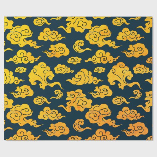 Papier Cadeau Papier à envelopper CHINOIS NUAGE MOTIF JAUNE (Plat)