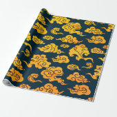 Papier Cadeau Papier à envelopper CHINOIS NUAGE MOTIF JAUNE (Déroulé)