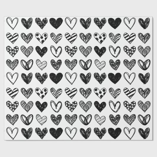 Papier Cadeau Papier à envelopper - Coeurs à motifs multiples (Plat)