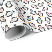 Papier Cadeau Papier à envelopper de pingouins de Noël doux et a (Coin rond)