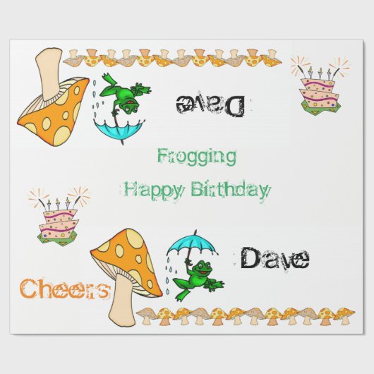 Papier Cadeau Papier à envelopper Frogging Champignons Joyeux an (Plat)