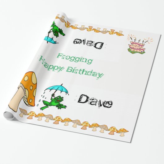 Papier Cadeau Papier à envelopper Frogging Champignons Joyeux an (Déroulé)