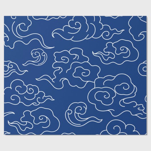 Papier Cadeau Papier à envelopper JAPONAIS NUAGE MOTIF BLEU (Plat)