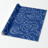 Papier Cadeau Papier à envelopper JAPONAIS NUAGE MOTIF BLEU (Déroulé)