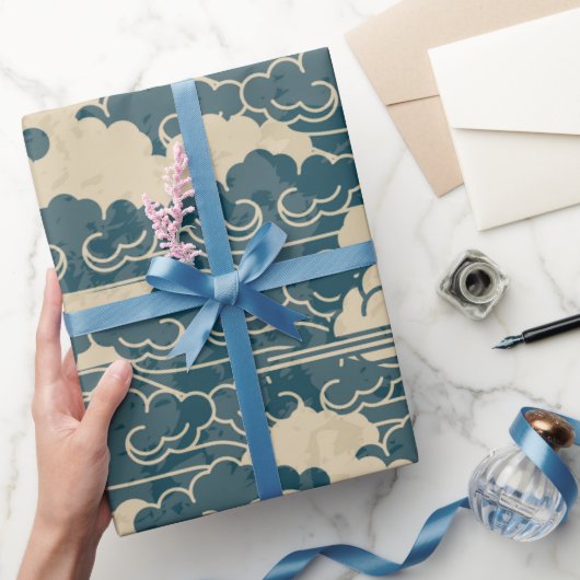 Papier Cadeau Papier à envelopper MOTIF JAPONAIS NUAGE EN BLEU (Cadeaux)