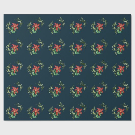 Papier Cadeau Papier à envelopper Motif orange Lily vert (Plat)