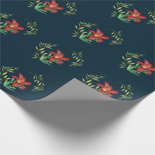 Papier Cadeau Papier à envelopper Motif orange Lily vert (Coin)