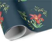 Papier Cadeau Papier à envelopper Motif orange Lily vert (Coin rond)