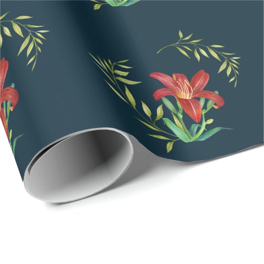 Papier Cadeau Papier à envelopper Motif orange Lily vert (Coin rond)