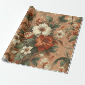 Papier Cadeau Papier à envelopper - Orange brûlé, Crème, Vert mo (Déroulé)