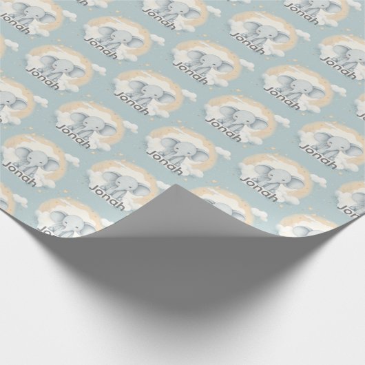 Papier Cadeau Papier à envelopper personnalisable Baby Boy Eleph (Coin)