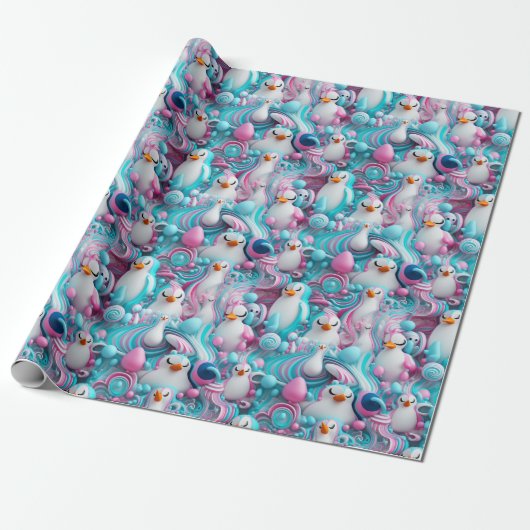 Papier Cadeau Papier à envelopper - Pingouins à fierté transgenr (Déroulé)
