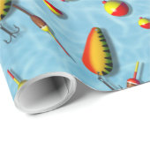 Papier Cadeau Papier à envelopper - Plaques de pêche et leurres (Coin rond)