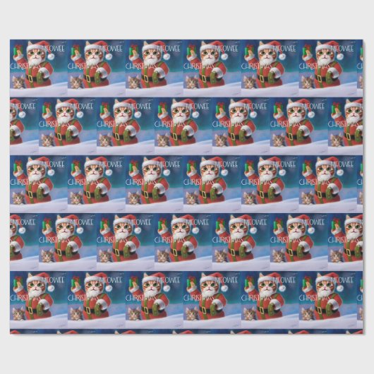 Papier Cadeau Papier à envelopper pour chat de Noël, Enveloppeme (Plat)