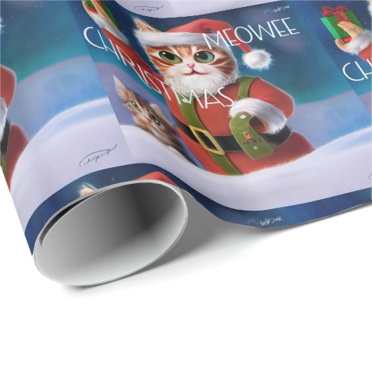 Papier Cadeau Papier à envelopper pour chat de Noël, Enveloppeme (Coin rond)