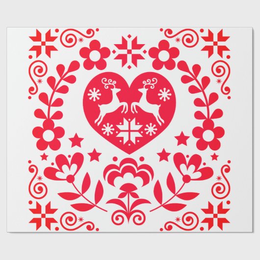 Papier Cadeau Papier à envelopper RED SCANDINAVIAN NOËL DESIGN (Plat)