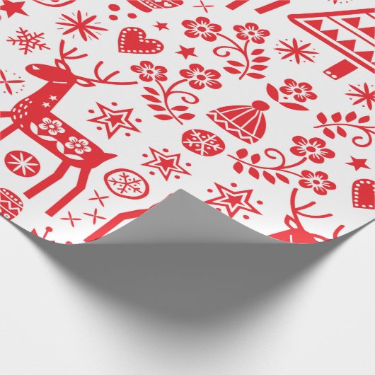 Papier Cadeau Papier à envelopper SCANDINAVIAN NOËL MOTIF ROUGE (Coin)