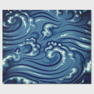 Papier Cadeau Papier à envelopper VAGUES JAPONAISES EN BLEU