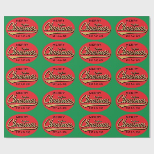 Papier Cadeau Papier à envelopper Vert/Rouge "Retro Joyeux Noël" (Plat)