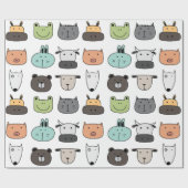 Papier Cadeau Papier à envelopper - Visages animaux (Plat)