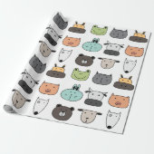 Papier Cadeau Papier à envelopper - Visages animaux (Déroulé)