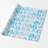 Papier Cadeau Papier à enveloppes - Eléphants Bleus (Déroulé)