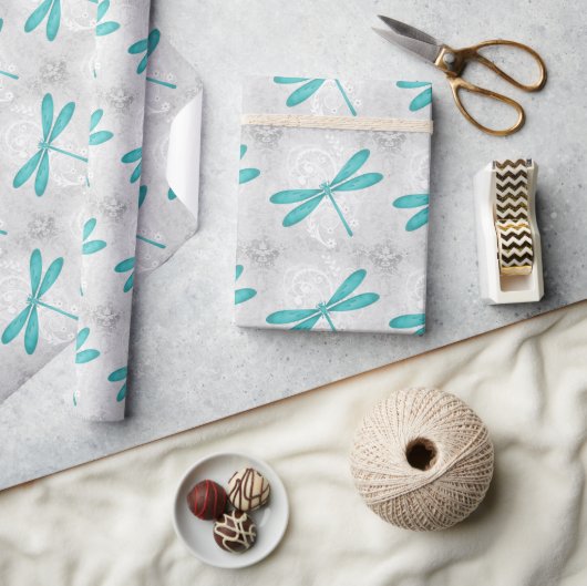 Papier Cadeau Papier à Mariage à libellules turquoises (Artisanat)