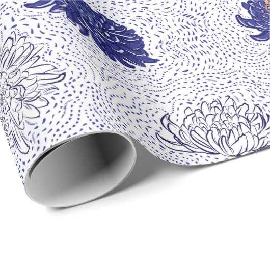 Papier Cadeau Papier à motif à fleurs bleu japonais (Coin rond)