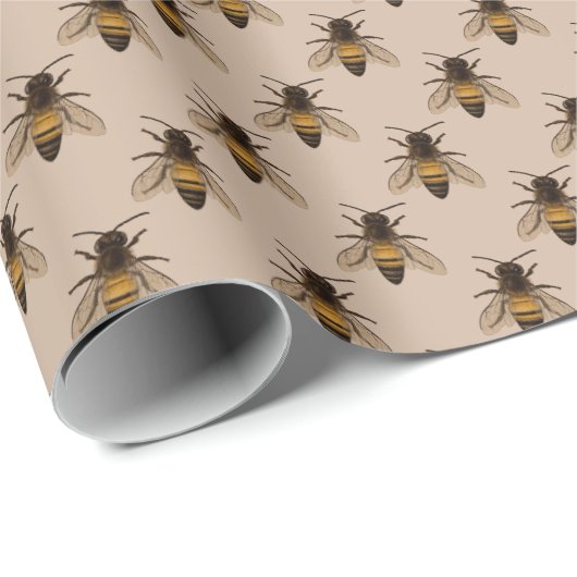 Papier Cadeau Papier à Motif d'abeille jaune mignon (Coin rond)