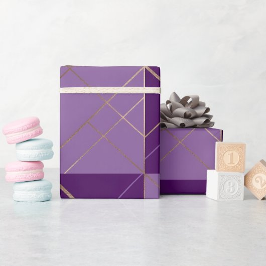 Papier Cadeau Papier à motif géométrique violet or (Baby Shower)