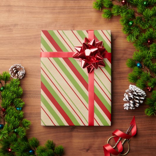 Papier Cadeau Papier à Motif rayé vert rouge (Cadeau de vacances)