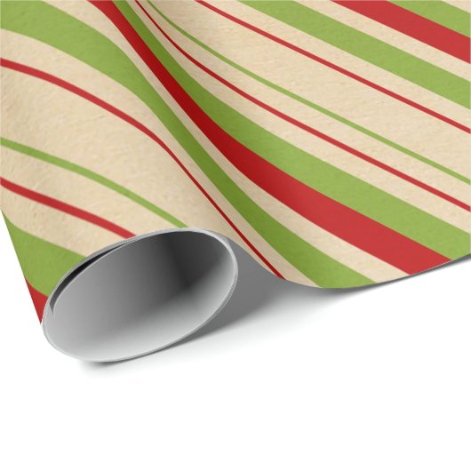 Papier Cadeau Papier à Motif rayé vert rouge (Coin rond)