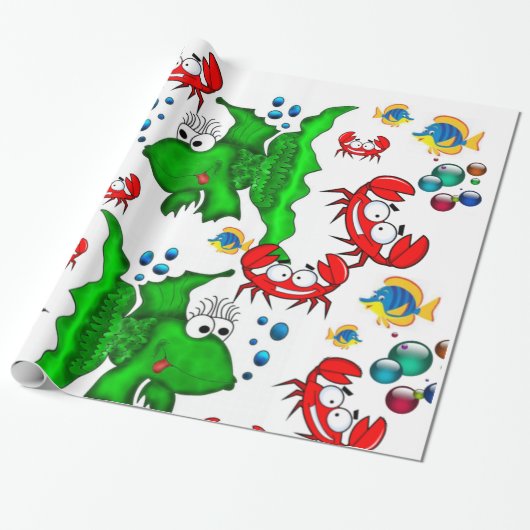 Papier Cadeau Papier à papier glacé Poisson Crabes Ocean Beach (Déroulé)