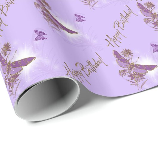 Papier Cadeau Papier à papillon violet Joyeux papier d'enveloppe (Coin rond)