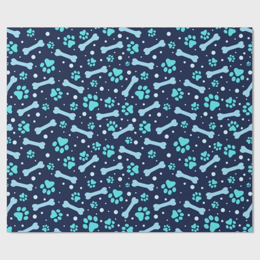 Papier Cadeau Papier Amoureux des chiens - Papiers et os bleus (Plat)