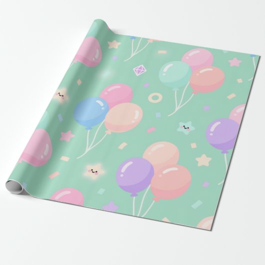 Papier Cadeau Papier Anniversaire de enfant vert Pastel (Déroulé)