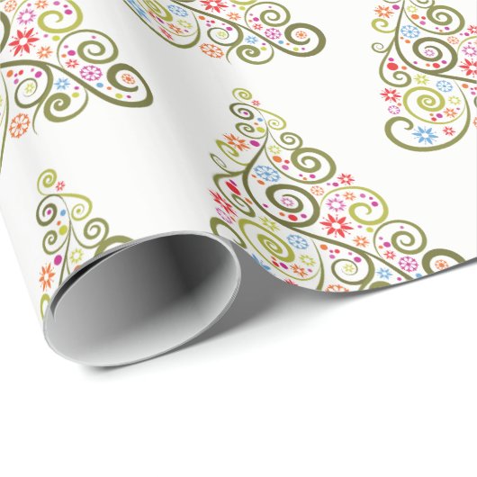 Papier Cadeau Papier-arbres de Noël (Coin rond)