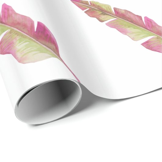Papier Cadeau Papier Boho Chic Rose et Vert Feather Wrapper (Coin rond)