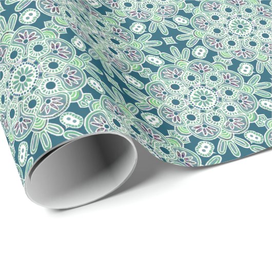 Papier Cadeau Papier brillant à envelopper boho vert (Coin rond)