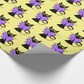 Papier Cadeau Papier brillant à envelopper, Chat noir jaune Bow  (Coin)