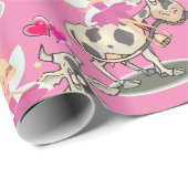 Papier Cadeau Papier brillant à envelopper, Coeurs roses de vach (Coin rond)