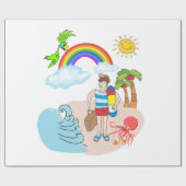 Papier Cadeau Papier brillant à envelopper, Octopus Plage amusan (Plat)