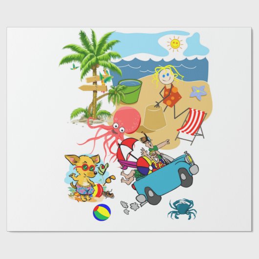 Papier Cadeau Papier brillant à envelopper, Octopus Plage amusan (Plat)