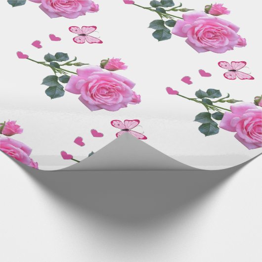 Papier Cadeau Papier brillant à envelopper, Papillon floral rose (Coin)
