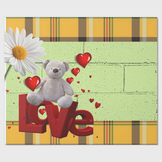 Papier Cadeau Papier brillant à envelopper Teddy Bear Vert Plaid (Plat)