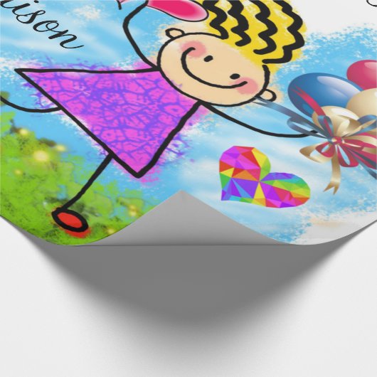 Papier Cadeau Papier brillant, Ballons filles Coeurs heureux (Coin)
